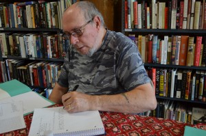 Wayne Weatherwax of Westfield is deep in thought during a 10-minute writing exercise at the Westfield Writers' Project.