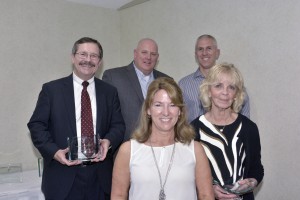 The YMCA Mission Awards went to (back l-r) John Shaver, Christian C. Carey and Eric Hall, (front l-r) Lisa Oleksak-Sullivan and Karen Webb (Missing from the picture is Brian Scanlon) during last week’s YMCA of Greater Westfield 2016 Awards Dinner at Tekoa Country Club. (submitted photo)
