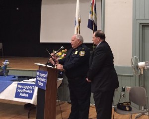 Chief Ricardi recognized retiring police officer Ken Laxton for his 47 years of service on the force. (Photo by Greg Fitzpatrick)