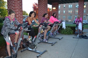 Alexa Richter, Nicole Antico-Richter, Diana DelMonte, Kathy Wallis-McCann and Jean Rosenblum were cycling Monday night in preparation for the YMCA's Nov. 5 fundraiser.