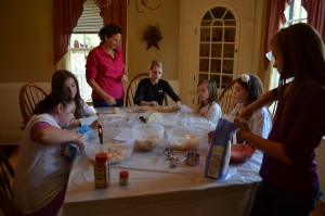 The first community service project of the newly formed Clever Clovers 4-H Club of Westfield was making apple pies for the residents of the Samaritan Inn. Left to right are members Amelia Kelso, Emma Avery, 4-H leader Kim Avery, Rachael Cyrankowski, Mia Nagle, Lilly Winslow, and Abby Tremblay.