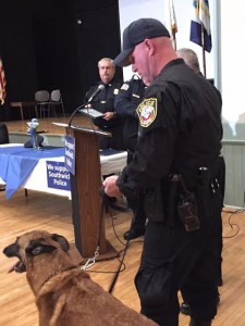 K-9 Officer Thomas Krutka and his k-9 dog, Jax, were recognized for their efforts towards the force. (Photo by Greg Fitzpatrick)