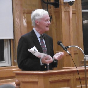 Retired Pioneer Valley superintendent Kevin Courtney at the School Committee Monday evening. (Photo by Amy Porter)