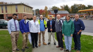 Mayor Brian P. Sullivan and Superintendent Stefan Czaporowski met with engineers on Friday at 2 p.m. to inspect the timing and traffic flow at North Elm Street. (Left to right) Greg Freeman, Westfield Assistant Civil Engineer, Matt Soltys, Resident Engineer VHB, Matt Chase, Project Engineer VHB, Justin Roy, Project Manager Balthazar Construction,  Superintendent Czaporowski, Mayor Sullivan, Rebecca Sherer, Project Engineer, Tighe & Bond, Jeff Arps, LSP, Tighe & Bond. (Submitted photo) 
