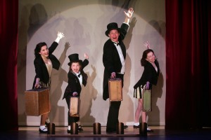 Claire Griffin, Ella Briggs, Kevin Earley, and Piper Birney as The Gumm Family  in Chasing Rainbows: The Road to Oz. Photos by Diane Sobolewski.