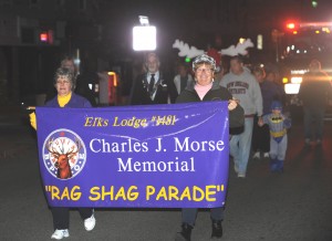 Members of the Westfield/West Springfield Lodge of Elks #1481 carry the banner in the 2015 Charles J. Morse Memorial Rag Shag Parade. (Photo courtesy Elks #1481).