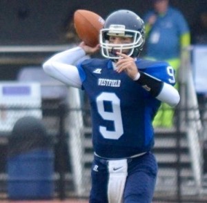 Westfield State freshman quarterback Justin Beck threw for 221 yards and three touchdowns in a 24-21 loss at Mass Maritime. (File photo/Kiley Berube)