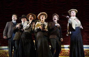 Kevin Massey, Megan Loomis and company in A Gentleman’s Guide to Love and Murder. Photo by Joan Marcus. 