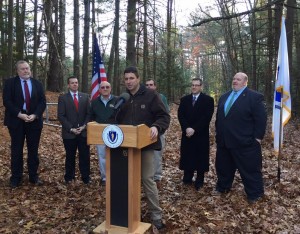Secretary of Energy and Environmental Affairs William Beaton announced the $400,000 land grant towards North Pond. (Photo by Greg Fitzpatrick)