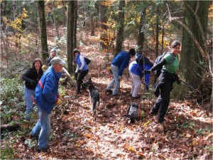 Volunteers work on one of the trails at the Noble View Outdoor Center in Russell. (Submitted photo)