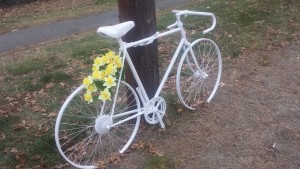 The ghost bike set up by John's son, Jack Kurty. 