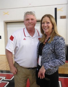 Jack Dougherty and secretary Tracy Donovan, who helped to keep the assembly a surprise. (Photo by Amy Porter)