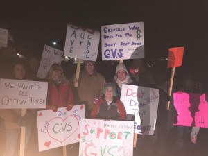 People rallied together on Monday night right outside the school district office to support Granville Village School. (Photo by Greg Fitzpatrick)