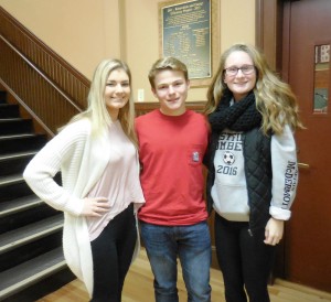 WHS senior Lindsay Cousins, sophomore Aiden Chisholm and senior Erin McDermott reported on school activities to the School Committee Monday. (Photo by Amy Porter)