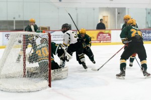 St. Mary's Shaun Gezotis goes top shelf for the first score of the game against Taconic Friday afternoon at Amelia Park Arena. (Photo by Bill Deren)