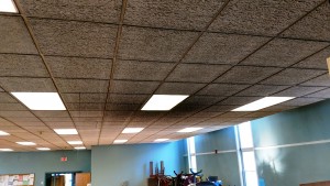 Smoke damage on ceiling tiles in Stanton Hall. (Photo submitted by John McVeigh)