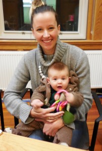 Westfield treasurer/tax collector Meghan Kane with her new baby at Thursday's City Council meeting. (Photo by Amy Porter)