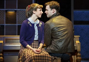 Julia Knittel as Carole King and Liam Tobin as Gerry Goffin in Beautiful: The Carole King Musical. Photo by Joan Marcus
