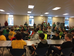 The seventh grade at the Southwick-Tolland-Granville Regional School won the penny wars competition. (Photo by Greg Fitzpatrick)