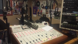 A microphone and audio mixer inside WSKB studios