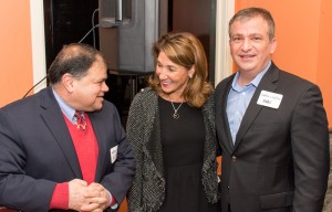 Ali Salehi (left - Columbia Manufacturing) and Nabil Hannoush (right - Shortstop Bar and Grill) speak about business with Lt. Governor Karen Polito (Photo by Lynn Boscher)