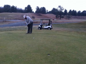 Dave Caron makes his putt on the 10th green at East Mountain Country Club. (Photo from Mark Perez)