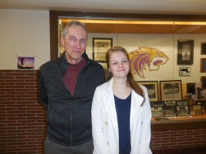 Auto Tech teacher Bob Thibeault and senior Elina Bich, on coop from his shop at Balise Lexus. (Photo by Amy Porter)