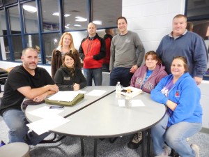 The GYAA Executive Board met on Tuesday to discuss winter and spring sports in the hilltowns. Standing (L-R) Kim Sakaske, Justin Holmes, Nick Balboni and vice president Justin Jacob. Seated: GYAA president Jason Forgue, secretary Jessica Sakaske, treasurer Cindy Harris, and Barbara Small. (Photo by Amy Porter)