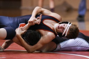Westfield's Vitalliy Borodin wrestles his opponent to the mat in a recent match. Borodin provided one of several shining moment's in the Bombers' upset of Ludlow Wednesday. (File Photo)