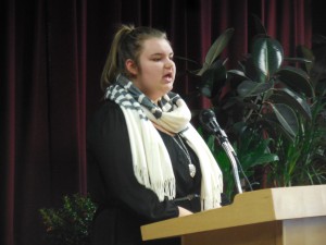 Westfield Technical Academy junior Angela Shevchenko spoke about what she is learning in Business Technology. (Photo by Amy Porter)