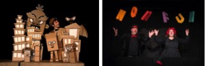Puppets at The Ballard Institute and Museum of Puppetry in Storrs: (Left) Brad Shur in Cardboard Explosion!; (Right) Good Hearted Entertainment in Word Play