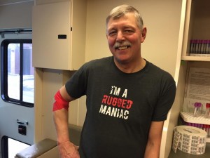 Southwick firefighter Paul Johnson is all smiles after donating blood. (Photo by Greg Fitzpatrick)