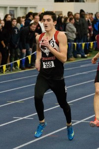 Westfield senior Ryan Prenosil runs to a second place finish in the 600 meters during Friday night's PVIAC Championships at Smith College in Northampton. (Photo by Marc St. Onge)