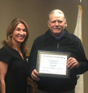 Lt. Governor Karyn Polito awards Blandford Selectman William Levakis a Certificate of Funding for small bridge repair through new state program. (Submitted photo)