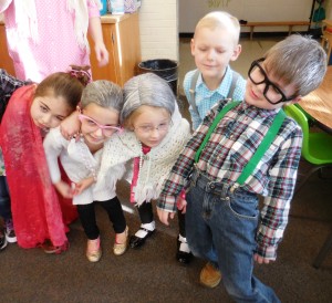 Southampton Road Kindergarteners in Lori-Martin Lukamski's class dress and "act" like 100-year-olds for 100th day of school celebration. (Photo by Amy Porter)