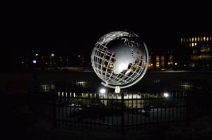 The refurbished globe on the campus of Westfield State University (Photo by Peter Currier)
