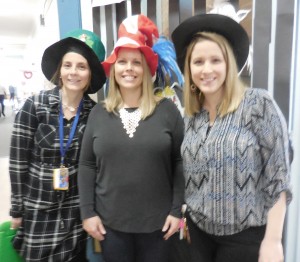 Adjustment Counselor Amy Crowley, Reading teacher Emily Byrne, and Special Ed teacher Alison LeDuc helped to plan Dr. Seuss week at Abner Gibbs, and also participated in Crazy Hat day on Thursday. 