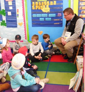 WPS Superintendent Stefan Czaporowski had a lively exchange with Miss Beattie's kindergarten class.