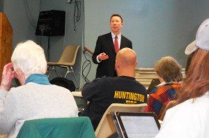 Huntington Town Counsel Thomas W. McEnaney speaks on new Public Records Law to town officials in Stanton Hall Wednesday. (Photo by Amy Porter)