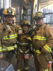 Southwick firefighters Chris Garvey, Nick Laroche, and Shane Hope are seen participating in the New England Firefighter Challenge in Boston this past weekend. (Photo courtesy of Southwick Fire Department)