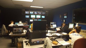 Students, staff, and volunteers in the studio for the live Kiwanis auction. (photo by Peter Currier)